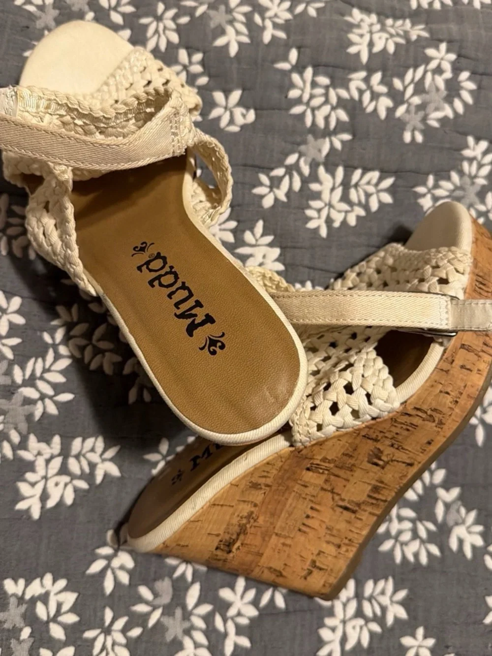 Y2k Mudd Cream Woven Cork Wedge Sandals